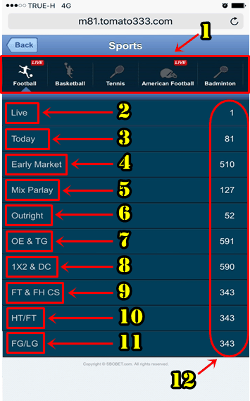 เมนูการแทงบอลบนเว็บไซต์ Sbobet
